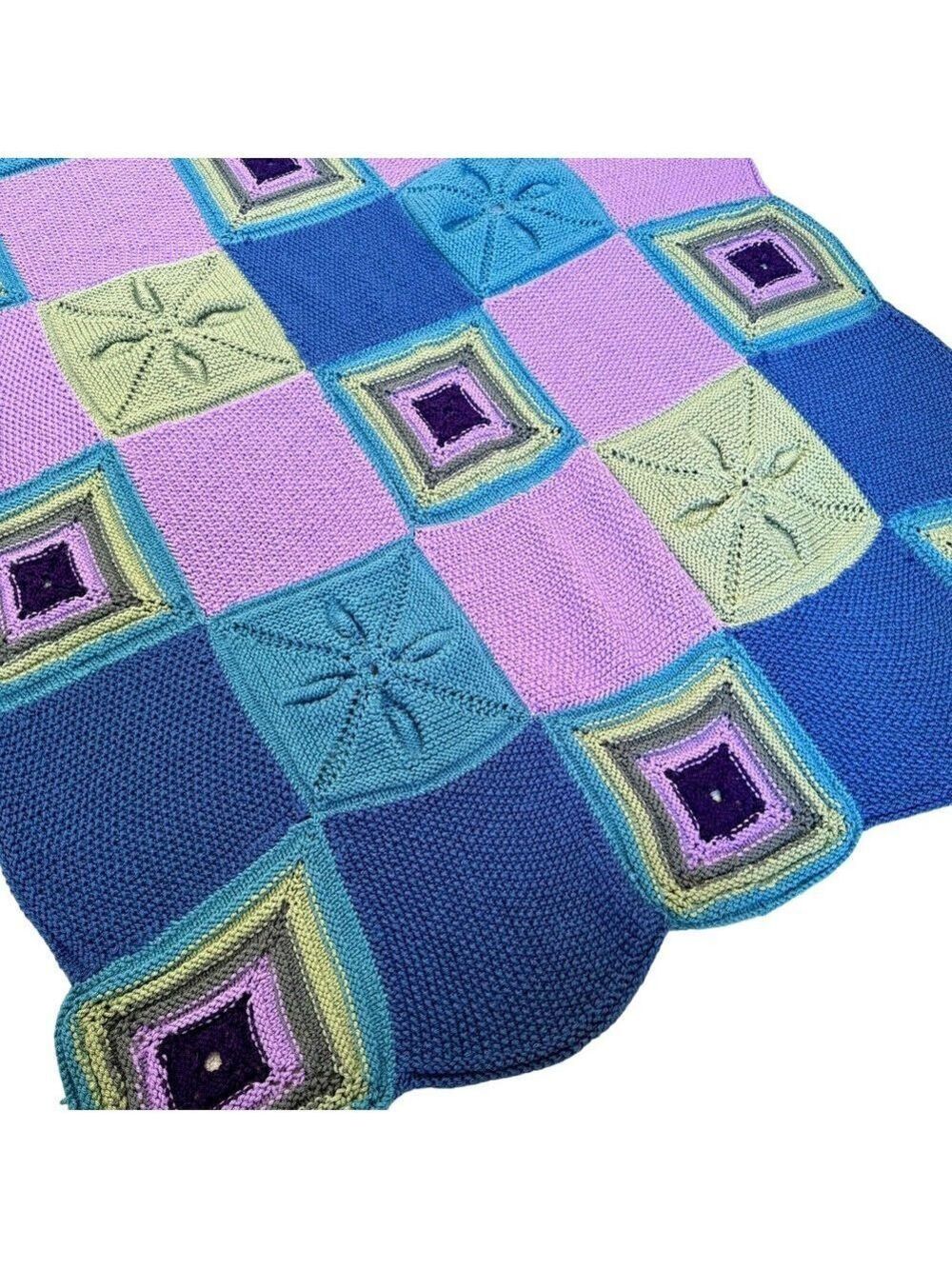 Vintage Mary Maxim Cottagecore 3D Flower Patch Throw Afghan 70"x48" Blue Multi - Picture 7 of 9